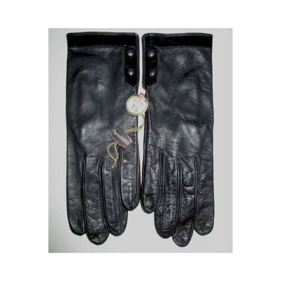 Vintage 70's Creation Pierre Cardin Made by Aris Black Leather Gloves NWT 7 1/2 - Picture 1 of 9